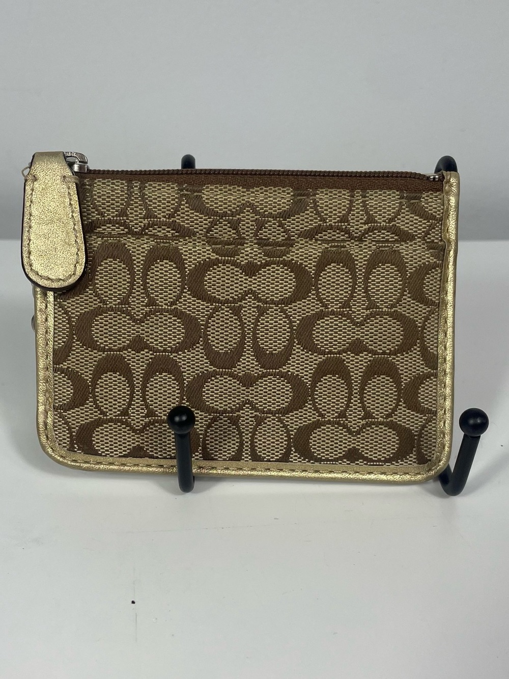 Coach Mini Skinny Khaki/Metallic Gold Keychain Wallet